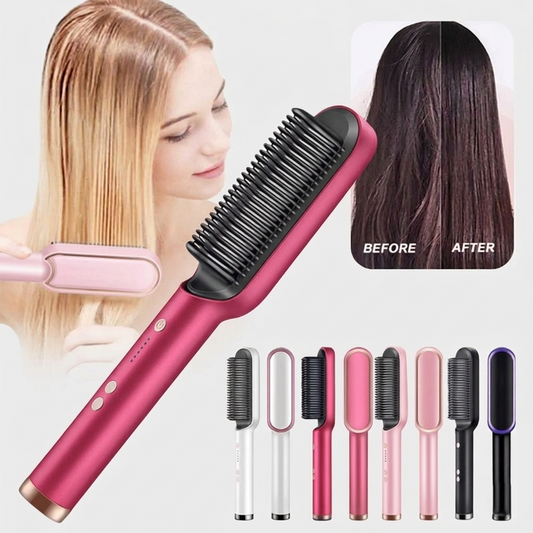 Hair Straightener Ceramic Hot Comb 2 in 1 Electric Straighten Hair Brush Negative Ion Anti-scalding Styling Tool